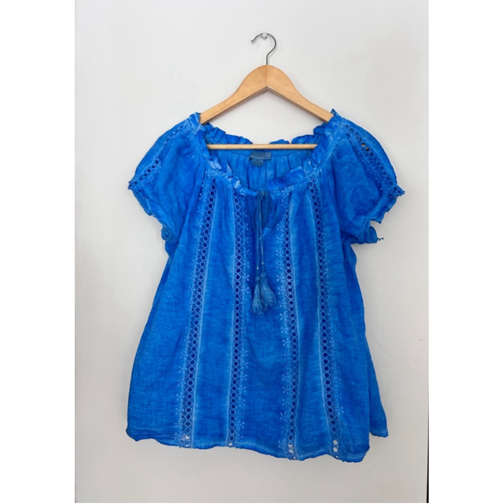 Women's Astrid Blue Cotton Top Size M embroidered eyelet - Picture 2 of 8